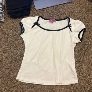 Edikted White Cap Sleeve Blouse with Black Embellishments